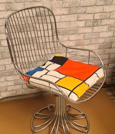 Chaise en métal par Gastone Rinaldi  1960 coussin piet mondr