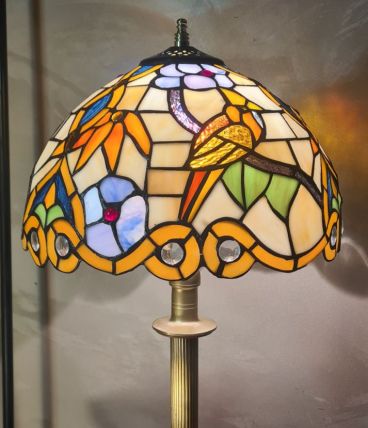 lampe ancienne bronze abat jour style tiffany pate de verre 