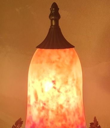 lampe bronze abat jour pate de verre signé eross de france n