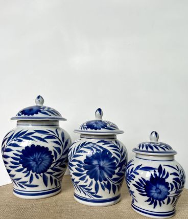 3 pots couverts céramique asiatique vintage