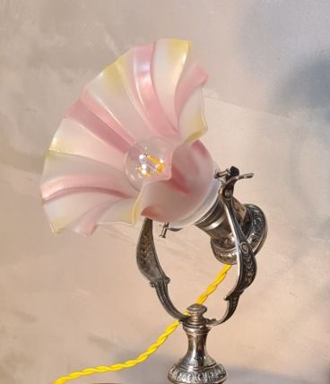 lampe de marine bronze nickelé art nouveau, tulipe opaline t