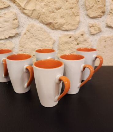 Lot 6 tasses orange et blanches – 10 cl – parfait état