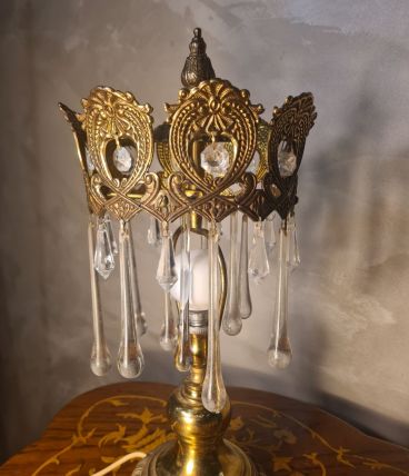 lampe1960 a 70s bronze et laiton a pampilles larmes de verre