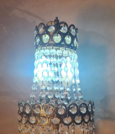 lampe bronze et laiton de table 40x20 a pampilles cristal ve