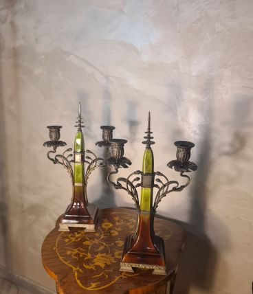 paire de chandelier autrichien antique en bronze, style Art 