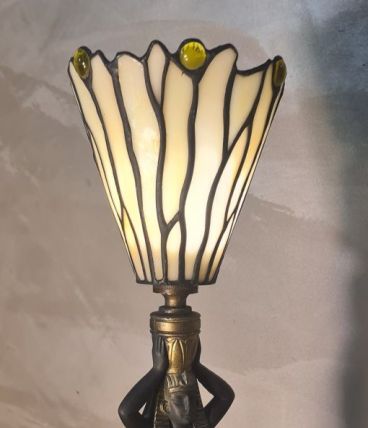 lampe  ceramique 51x14  abat jour verre vitrail tiﬀany 