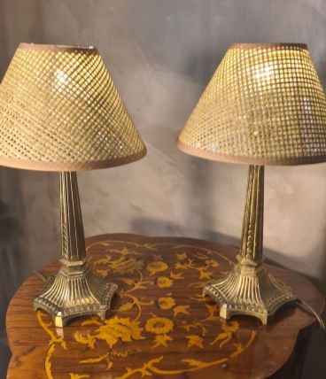 paire lampe regule doré 1960 chevets 35x21 avec abat jour ca
