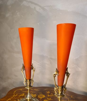 paire vase bronze et pate de verre art nouveau bouquetiere ,