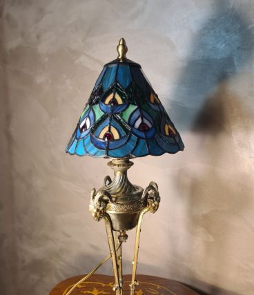 lampe bronze a tete de bouc 19eme et abat jour pate verre so