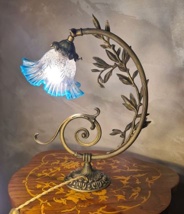 lampe bronze et laiton   tulipe,translucide  38x33 elec ok ,