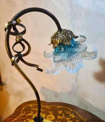 lampe laiton 1975  elec ok superbe tulipe bleu translucide 4