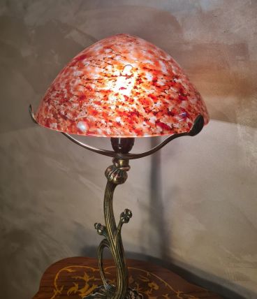 lampe bronze style art nouveau 1975 a 85  abat jour verre de