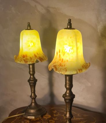 paire de lampes de chevet laiton et pate de verres jaunes 19