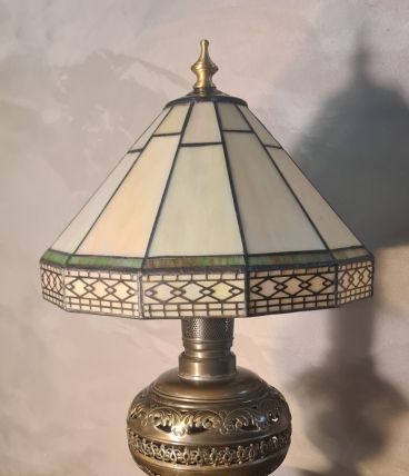 lampe laiton et bronze pied ancien 1900 avec abat jour pate 