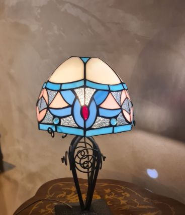 lampe fer forgé ancienne ,1900 a 30 avec abat jour verre vit