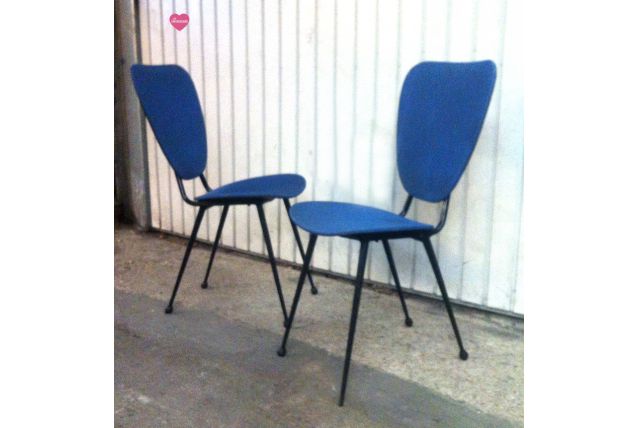 Chaises en skaï bleu vintage 1950