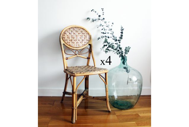 Lot de 4 chaises bistrot rotin 