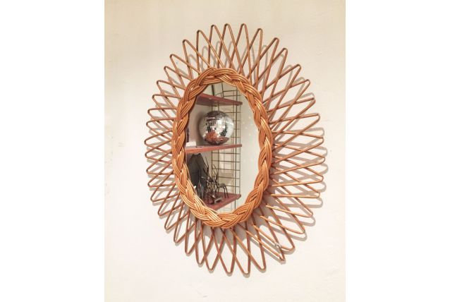 Miroir rotin vintage 