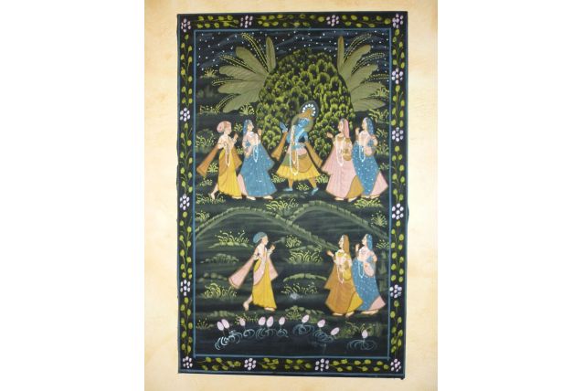 Unique Peinture indienne Krishna peinte à la main sur tissu 
