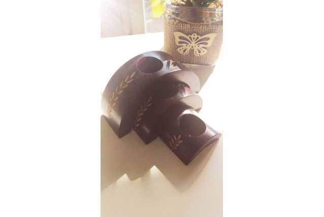 Bougeoir triptyque en bois indonésien