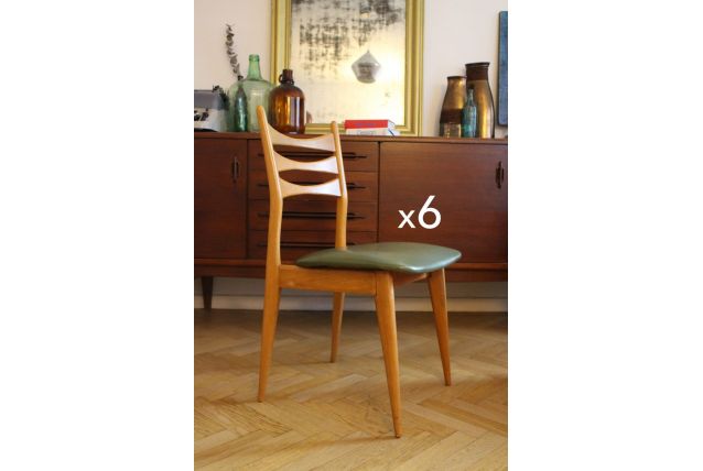 Suite de 6 chaises vintage scandinave pieds compas