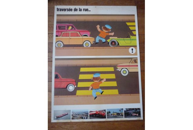 affiche pédagogique sécurité routiére des années 60