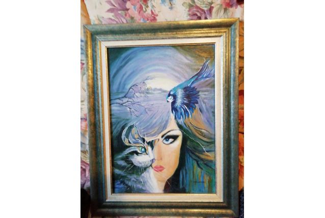 Peinture la femme et l oiseau inspirée d un canevas 