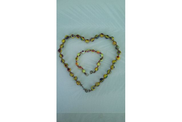 Collier de perles jaune en verre Murano original &amp; bracelet