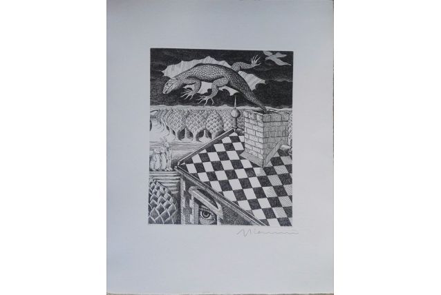 Gravure originale signée G. GIANNINI Alice au pays des M