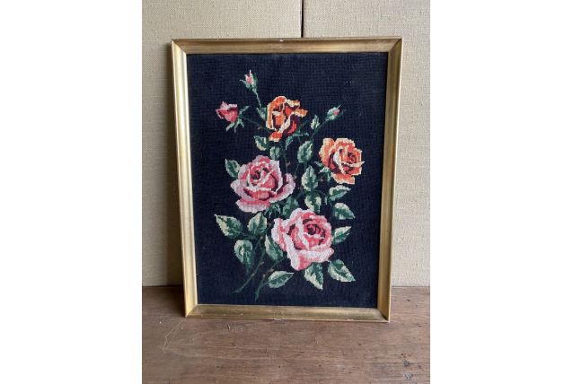 Tableau tapisserie canevas fleurs 