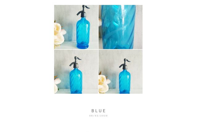 Siphon bleu verre tourné et gravé