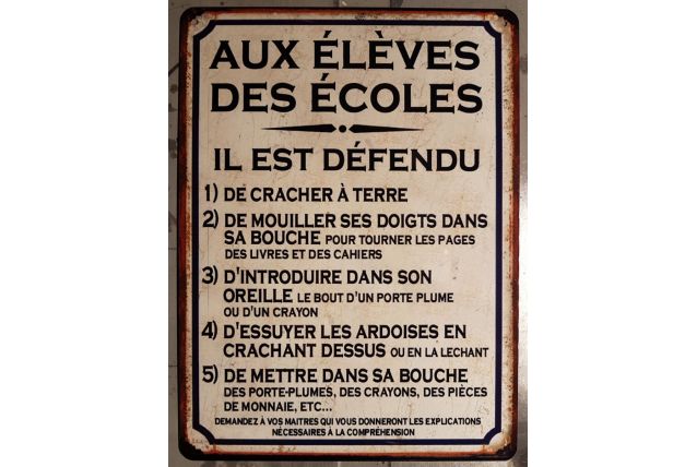Plaque métal vintage Aux élèves des écoles 