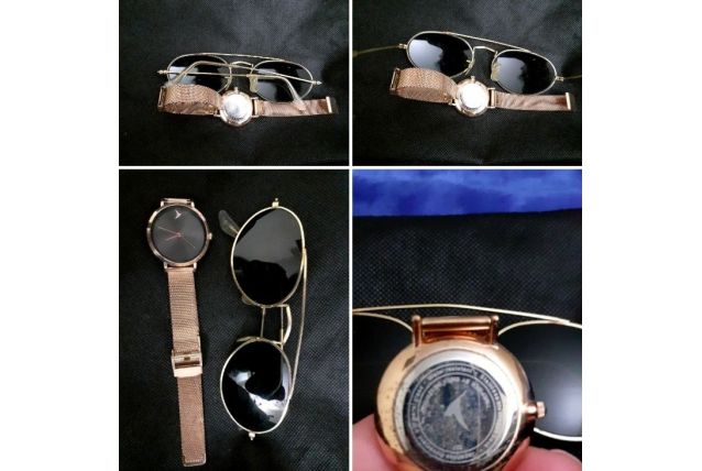 Lunette Ray ban et montre dore 23cm/1,3cm