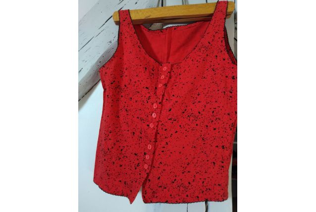 Haut blouse boutonnée débardeur rouge noir Femme taille 38