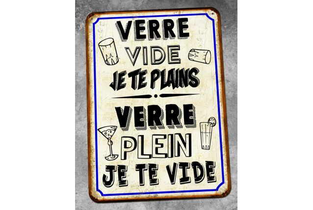 Plaque métal vintage Verre plein