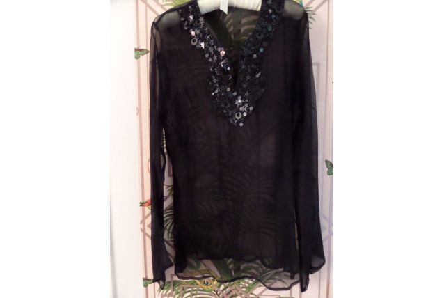 Top haut blouse tunique mousseline de soie et strass paillet