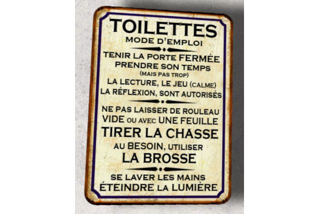Plaque métal vintage Toilettes mode d'emploi