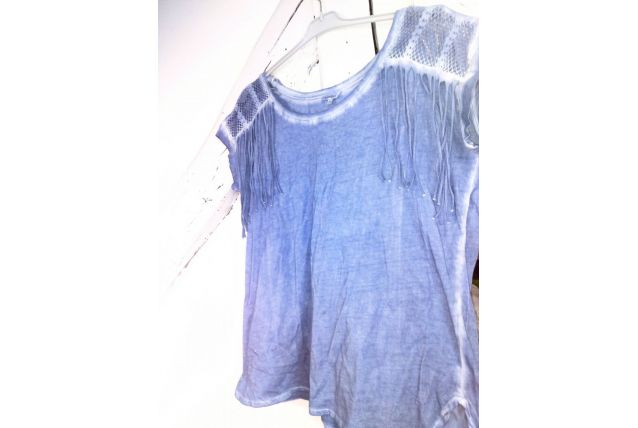 Tshirt franges bleu délavé tie and dye bohème femme taille40