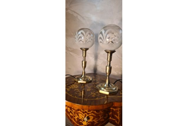 paire lampe de chevet laiton et boule verre 32x160