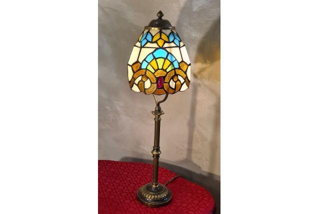 lampe laiton 1920 abat jour  vitrail tiffany 48x14  