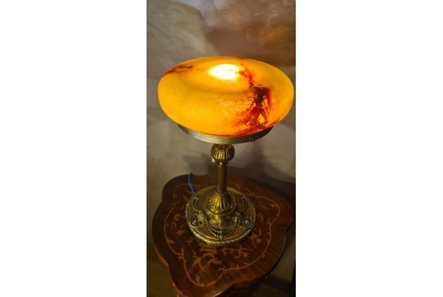 lampe  ancienne bronze massif 51x33x6kg pate verre 1920 inte