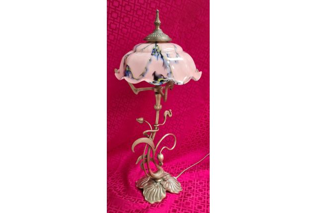 lampe bronze art nouveau avec tres belle opaline , lucien ga