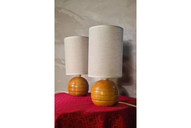Paire de lampe boule bois chevet style scandinave 30 X 13.