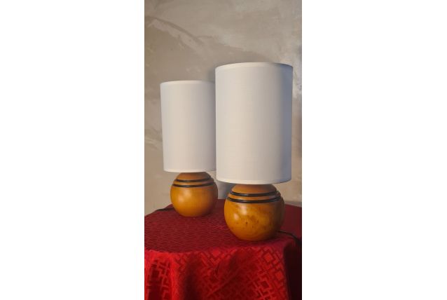 Paire de lampe boule bois  vintage chevet style scandinave 3