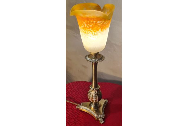 lampe bronze art ancien napoléon 3 tres jolie tulipe en pate