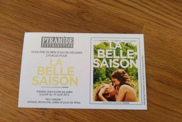 2 places de cinéma pour " La Belle Saison "