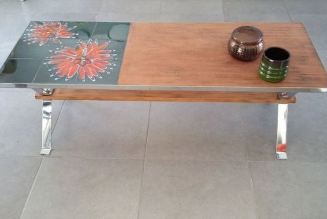 TABLE BASSE CÉRAMIQUE STYLE VALLAURIS VINTAGE