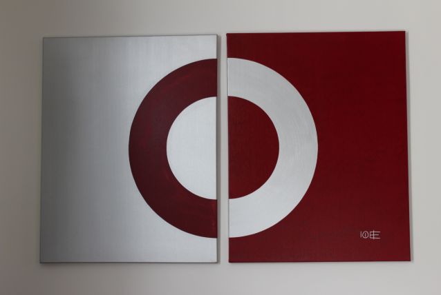 Huile sur toile diptyque rouge &amp; argent