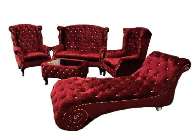 Set Salon Chesterfield Vintage aspect Velours rouge