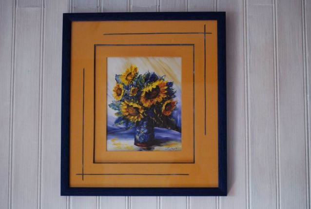  Le bouquet de tournesols symphonie en bleu et or